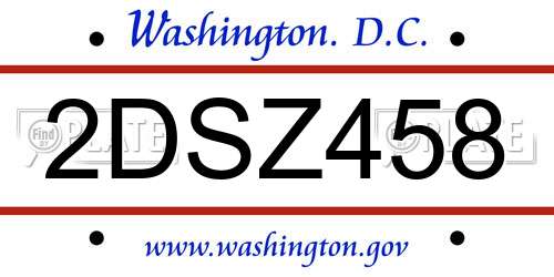 2DSZ458 District Of Columbia License Plate