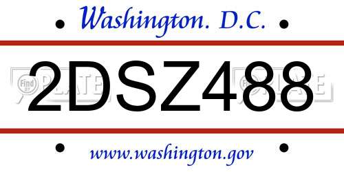 2DSZ488 District Of Columbia License Plate