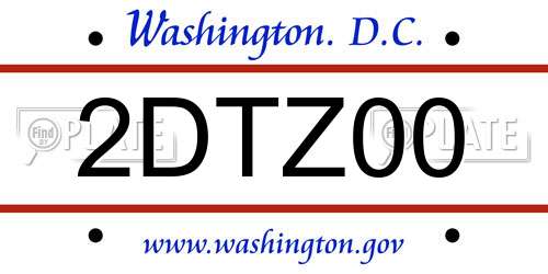 2DTZ00 District Of Columbia License Plate