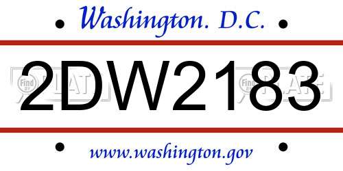 2DW2183 District Of Columbia License Plate
