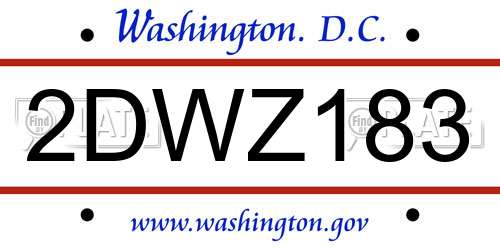 2DWZ183 District Of Columbia License Plate