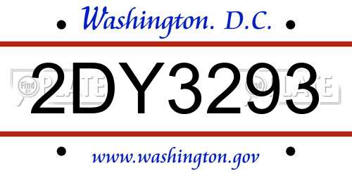 2DY3293 District Of Columbia License Plate