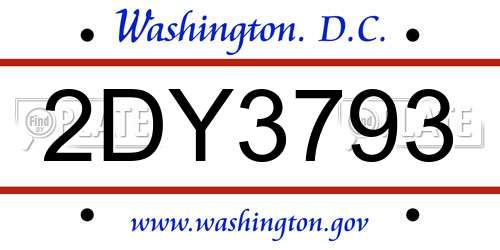 2DY3793 District Of Columbia License Plate
