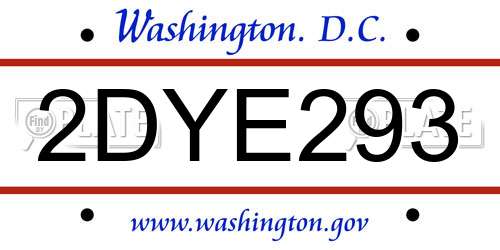 2DYE293 District Of Columbia License Plate