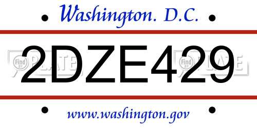 2DZE429 District Of Columbia License Plate
