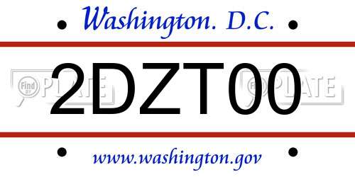2DZT00 District Of Columbia License Plate