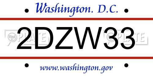 2DZW33 District Of Columbia License Plate