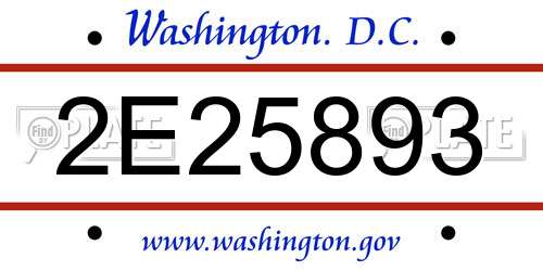 2E25893 District Of Columbia License Plate
