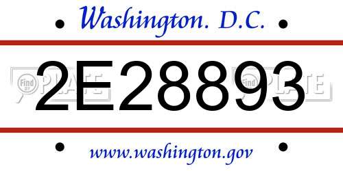 2E28893 District Of Columbia License Plate