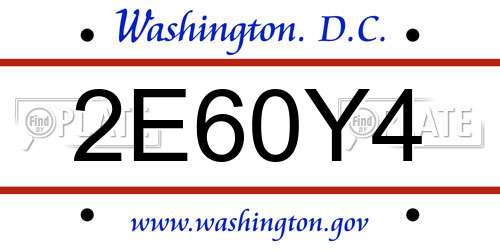 2E60Y4 District Of Columbia License Plate