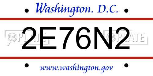 2E76N2 District Of Columbia License Plate