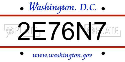 2E76N7 District Of Columbia License Plate