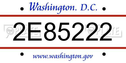 2E85222 District Of Columbia License Plate