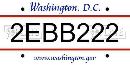 2EBB222 District Of Columbia License Plate