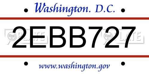 2EBB727 District Of Columbia License Plate