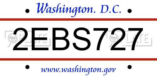 2EBS727 District Of Columbia License Plate