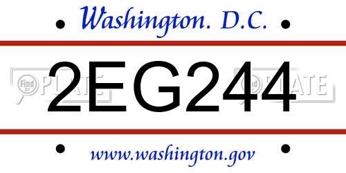 2EG244 District Of Columbia License Plate