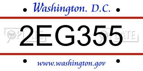 2EG355 District Of Columbia License Plate