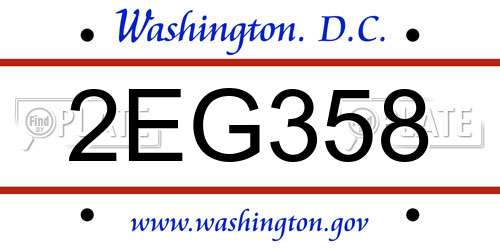 2EG358 District Of Columbia License Plate