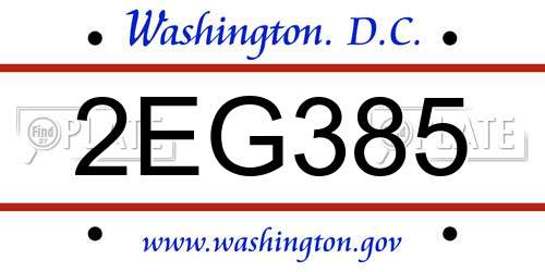 2EG385 District Of Columbia License Plate