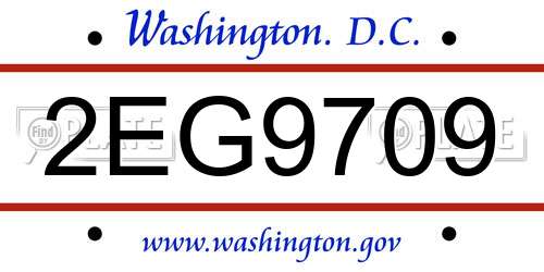 2EG9709 District Of Columbia License Plate
