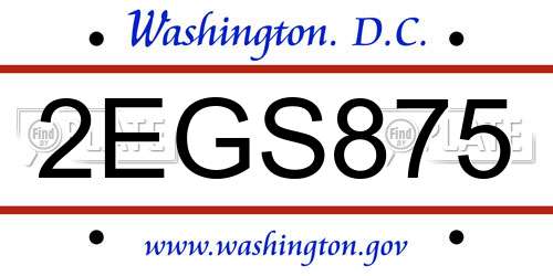 2EGS875 District Of Columbia License Plate