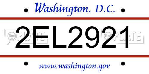 2EL2921 District Of Columbia License Plate