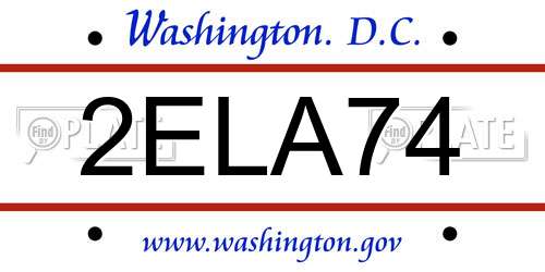 2ELA74 District Of Columbia License Plate