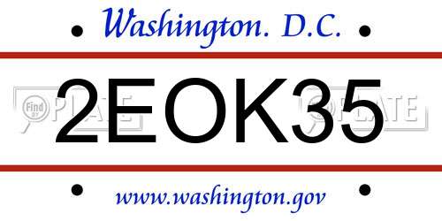 2EOK35 District Of Columbia License Plate