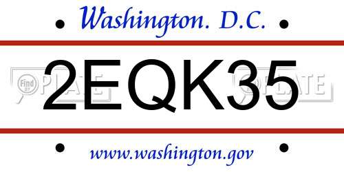 2EQK35 District Of Columbia License Plate