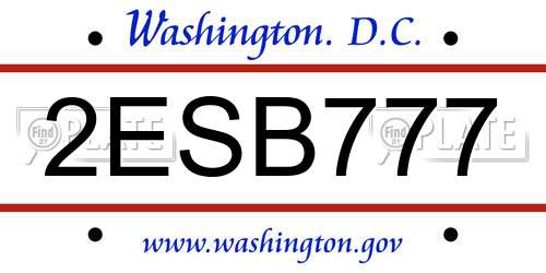 2ESB777 District Of Columbia License Plate