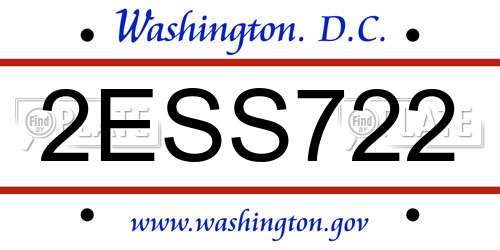 2ESS722 District Of Columbia License Plate