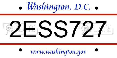 2ESS727 District Of Columbia License Plate
