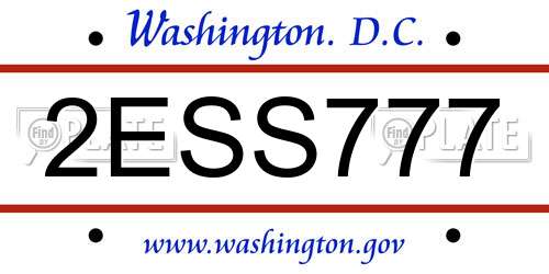 2ESS777 District Of Columbia License Plate