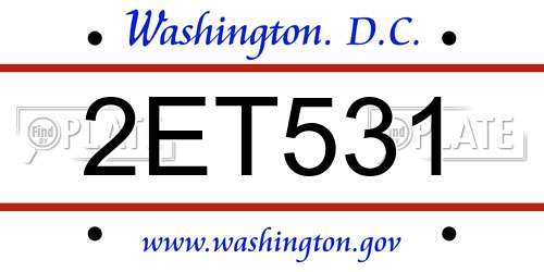 2ET531 District Of Columbia License Plate