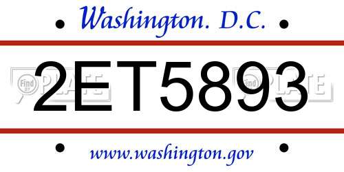 2ET5893 District Of Columbia License Plate