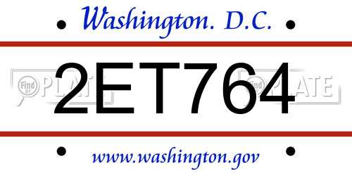 2ET764 District Of Columbia License Plate