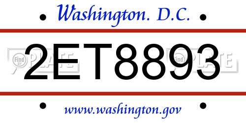 2ET8893 District Of Columbia License Plate