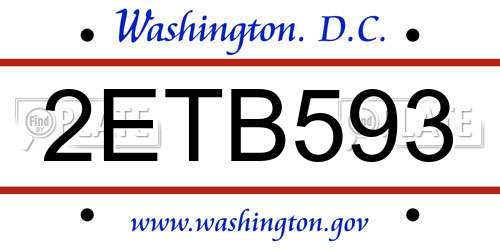 2ETB593 District Of Columbia License Plate
