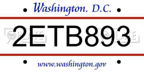 2ETB893 District Of Columbia License Plate