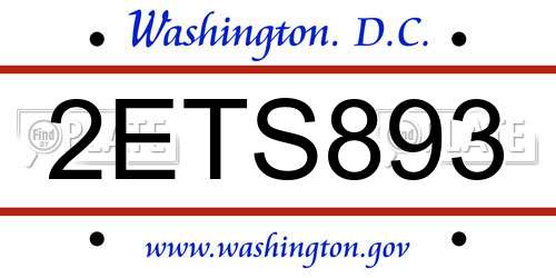 2ETS893 District Of Columbia License Plate