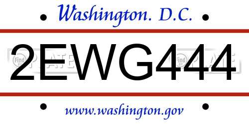 2EWG444 District Of Columbia License Plate