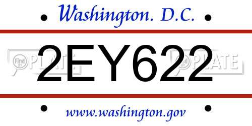 2EY622 District Of Columbia License Plate