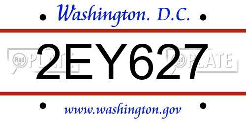 2EY627 District Of Columbia License Plate