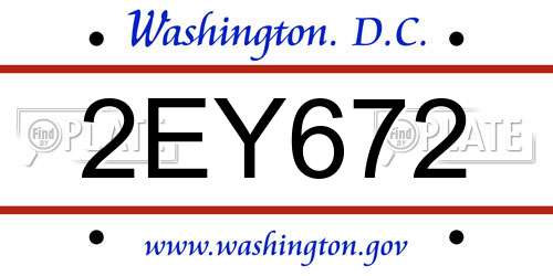 2EY672 District Of Columbia License Plate