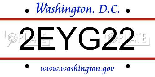 2EYG22 District Of Columbia License Plate