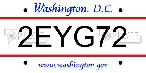 2EYG72 District Of Columbia License Plate