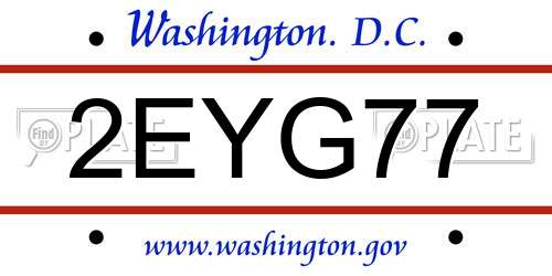2EYG77 District Of Columbia License Plate