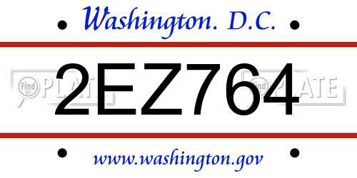 2EZ764 District Of Columbia License Plate