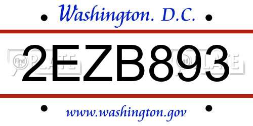 2EZB893 District Of Columbia License Plate